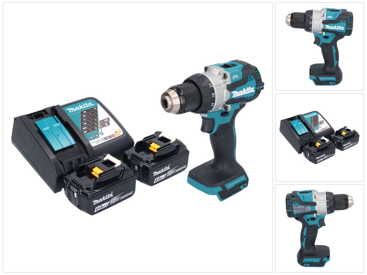 Makita DDF 489 RG Akku Bohrschrauber 18 V 73 Nm Brushless + 2x Akku 6,0 Ah + Ladegerät