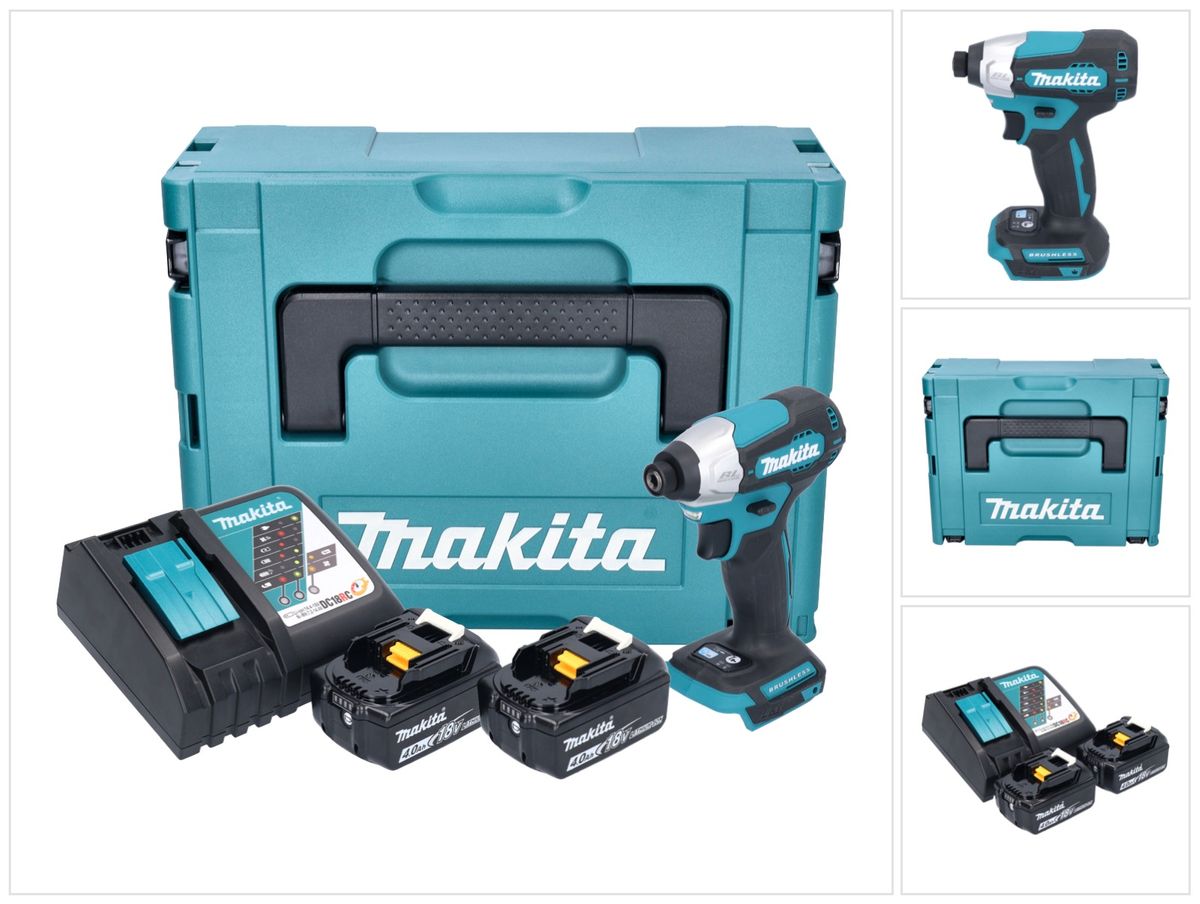 Makita DTD 157 RMJ Akku Schlagschrauber 18 V 140 Nm 1/4" Brushless + 2x Akku 4,0 Ah + Ladegerät + Makpac