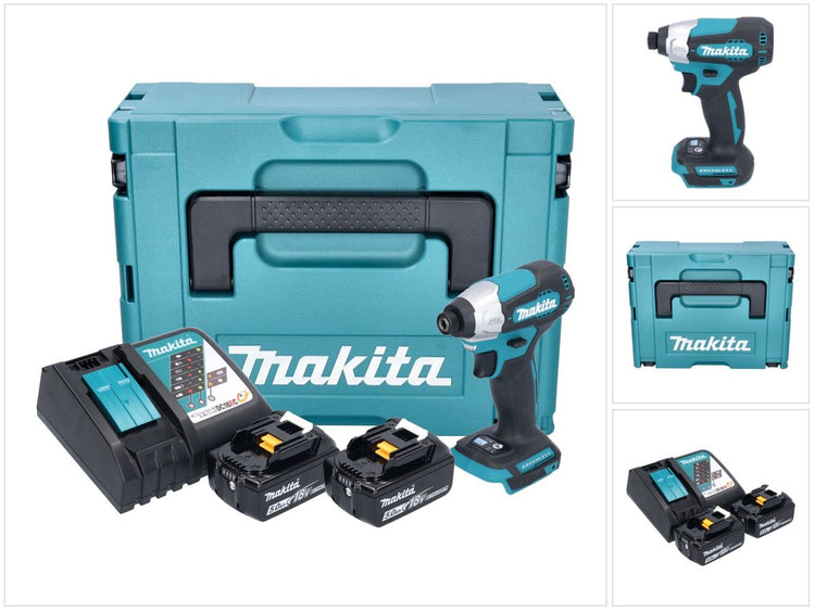 Makita DTD 157 RTJ clé à chocs sans fil 18 V 140 Nm 1/4" brushless + 2x batteries 5,0 Ah + chargeur + Makpac