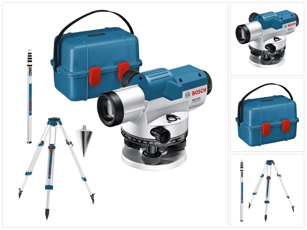 Bosch GOL 32 G Professional optisches Nivelliergerät 400 Gon 120 m IP 54 ( 06159940AY ) + Stativ BT 160 + Messstab GR 500 + Koffer