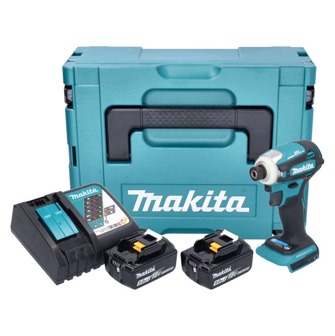 Makita DTD 172 RTJ Akku Schlagschrauber 18 V 180 Nm 1/4" Brushless + 2x Akku 5,0 Ah + Ladegerät + Makpac