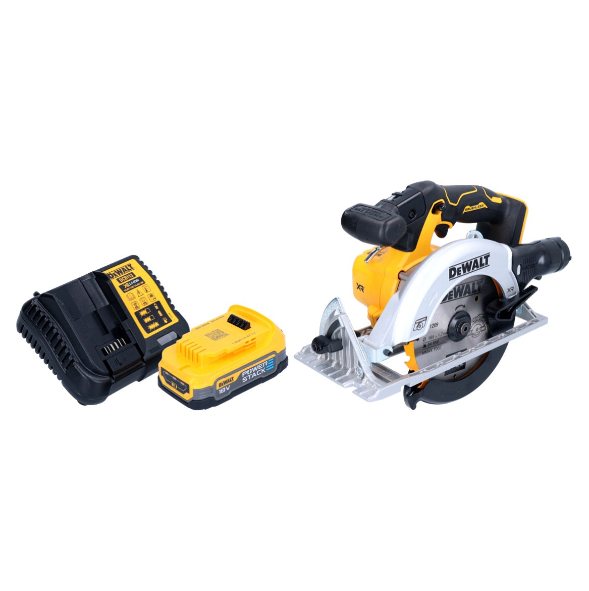 DeWalt DCS 565 E1 Akku Handkreissäge 18 V 165 mm Brushless + 1x Powerstack Akku 1,7 Ah + Ladegerät