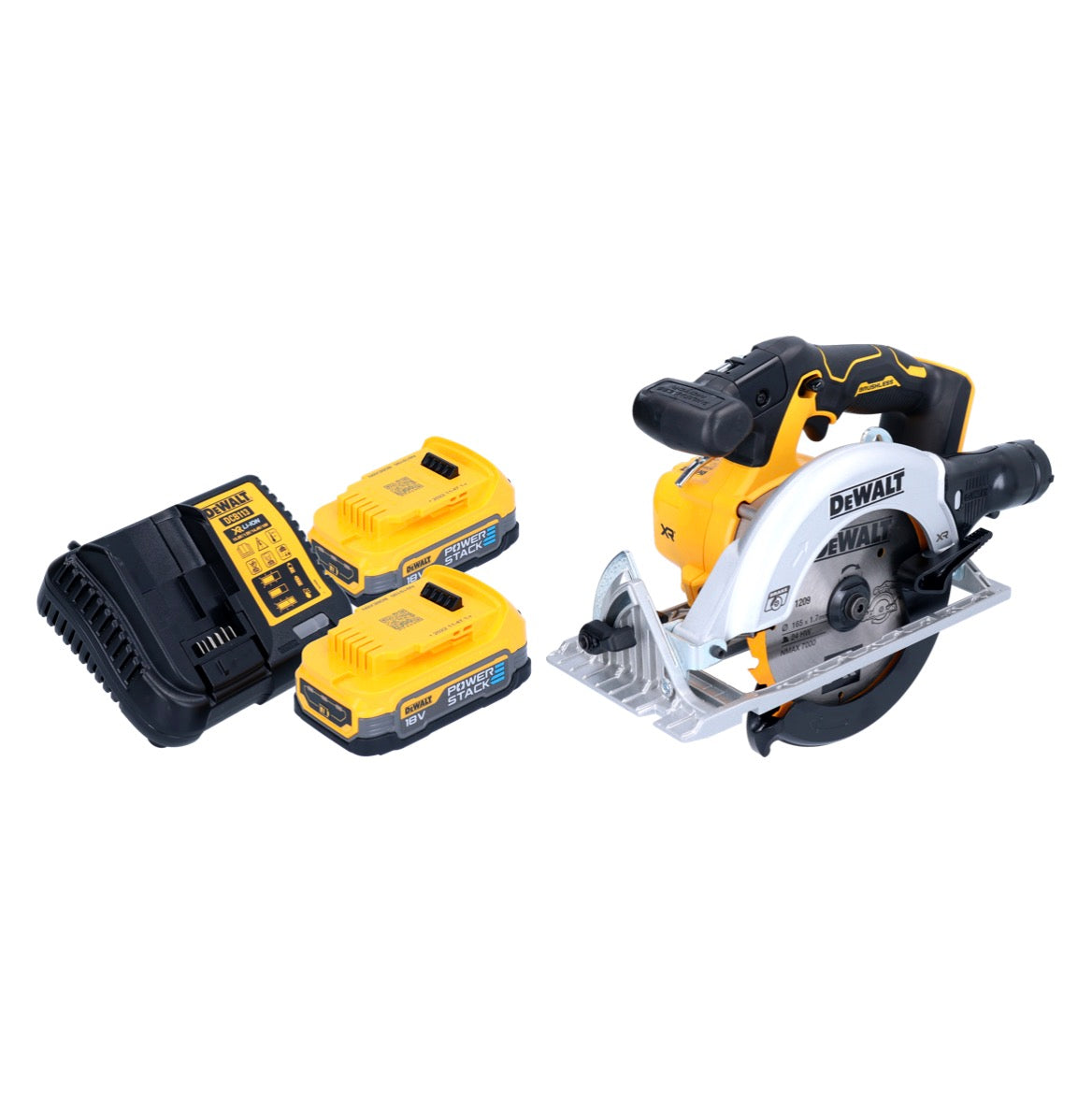 Scie circulaire sur batterie DeWalt DCS 565 E2 18 V 165 mm sans balai + 2x batterie Powerstack 1,7 Ah + chargeur