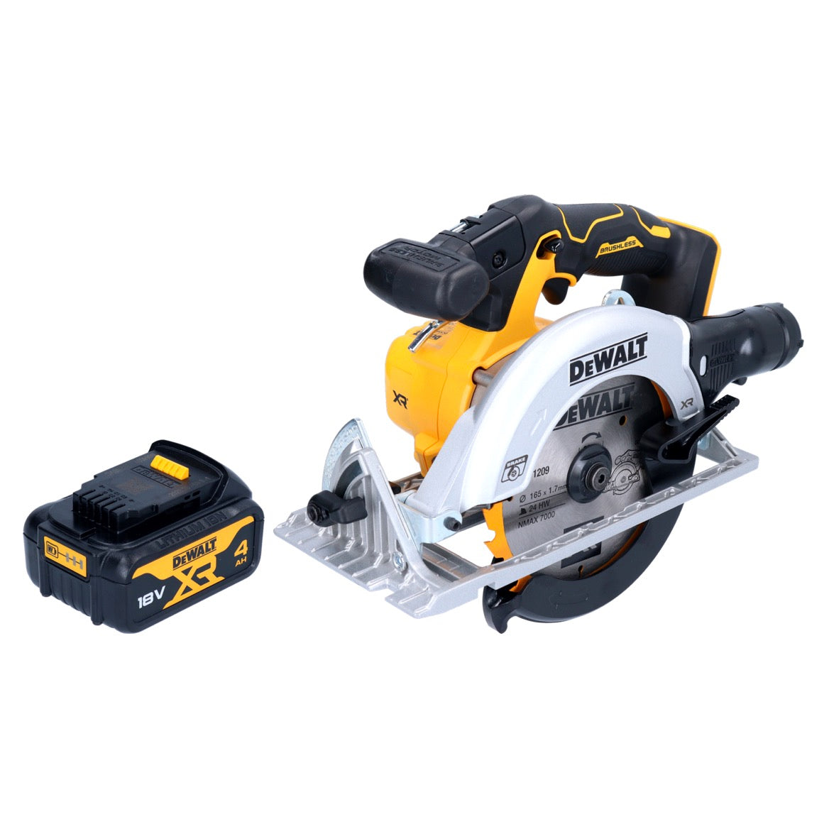 DeWalt DCS 565 N Akku Handkreissäge 18 V 165 mm Brushless + 1x Akku 4,0 Ah - ohne Ladegerät