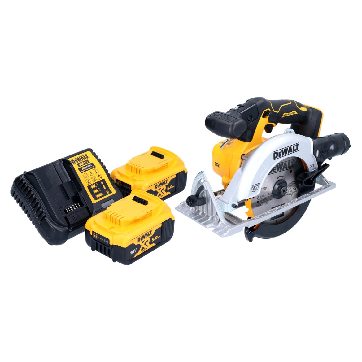 Scie circulaire à batterie DeWalt DCS 565 P2 18 V 165 mm sans balais + 2 batteries 5,0 Ah + chargeur