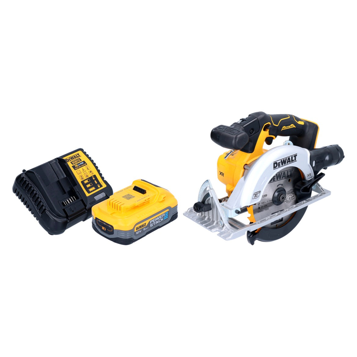 Scie circulaire sans fil DeWalt DCS 565 H1 18 V 165 mm sans balais + 1 batterie Powerstack 5,0 Ah + chargeur