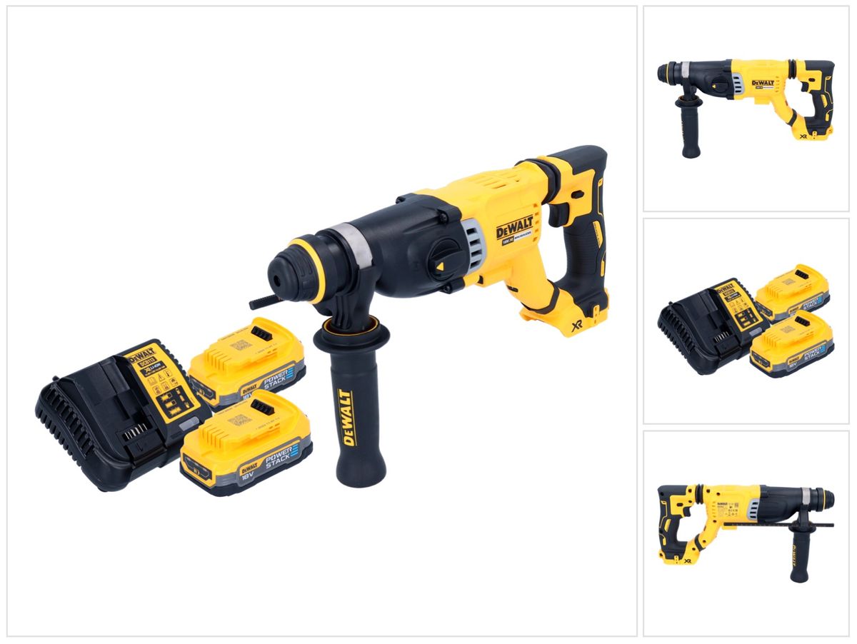 Marteau combiné à batterie DeWalt DCH 263 E2 18 V 3 J SDS Plus Brushless + 2x batterie Powerstack 1,7 Ah + chargeur