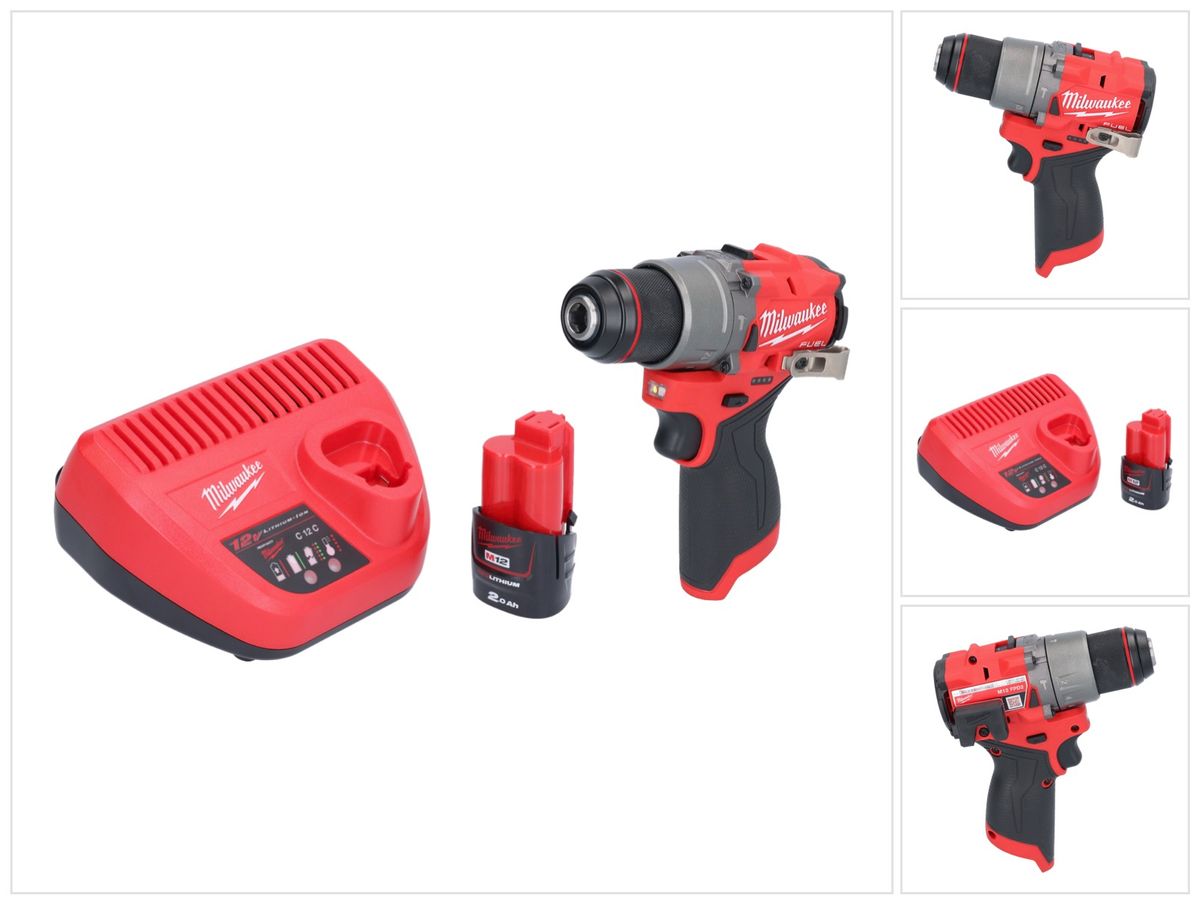 Perceuse à percussion sans fil Milwaukee M12 FPD2-201 12 V 45 Nm sans balais + 1 batterie 2,0 Ah + chargeur