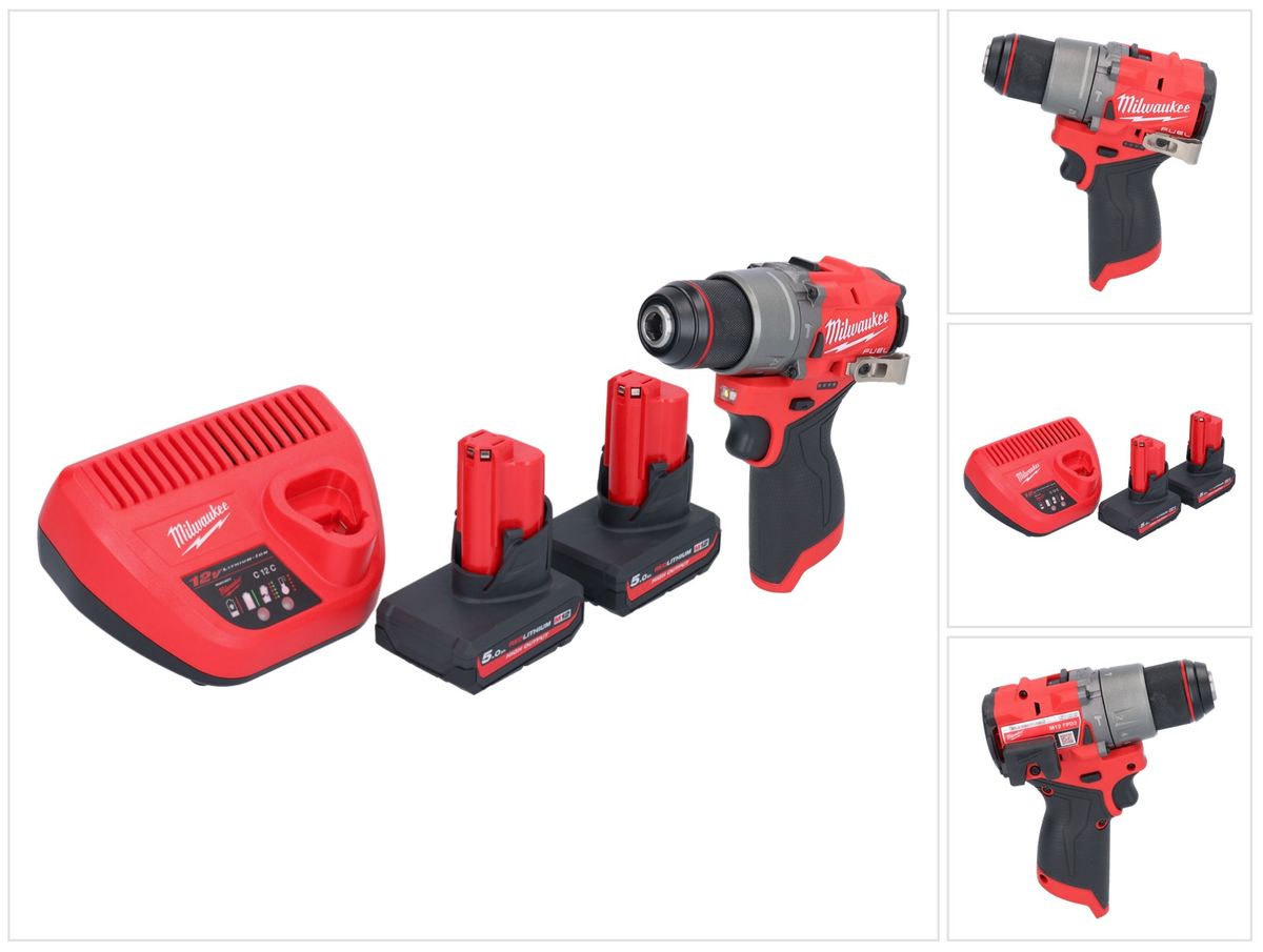 Milwaukee M12 FPD2-502 Akku Schlagbohrschrauber 12 V 45 Nm Brushless + 2x Akku 5,0 Ah + Ladegerät