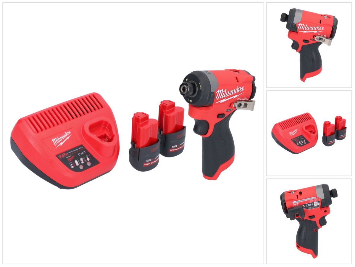 Clé à chocs sans fil Milwaukee M12 FID2-252 12 V 170 Nm 1/4" brushless + 2x batteries 2,5 Ah + chargeur