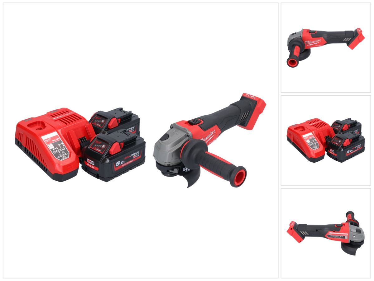 Milwaukee M18 FSAG115X-802 Akku Winkelschleifer 18 V 115 mm Brushless + 2x Akku 8,0 Ah + Ladegerät