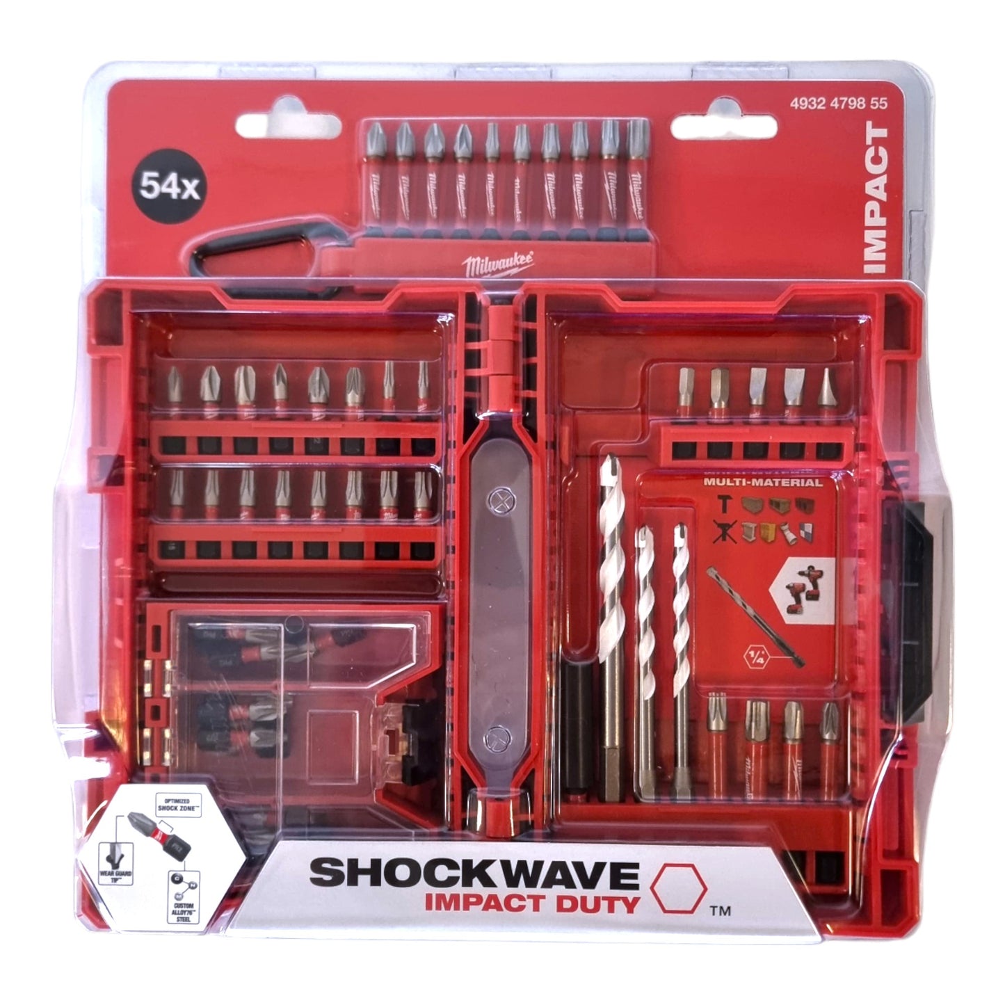 Milwaukee Shockwave Bit und Bohrer Set 54 tlg. ( 4932479855 ) Phillips / Pozidriv / Torx / Hex / Schlitz