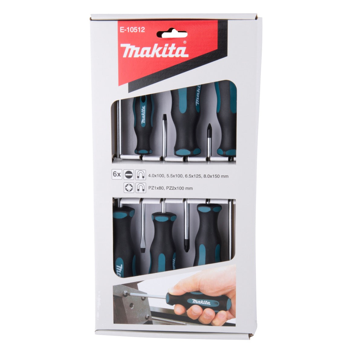 Jeu de tournevis Makita E-10512 6 pièces SL4 / SL5.5 / SL6.5 / SL8 / PZ1 / PZ2.