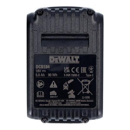 Batterie DeWalt DCB 184 P4 18 V 5,0 Ah / 5000 mAh 4 pièces XR Li-Ion - avec indicateur de niveau de charge.