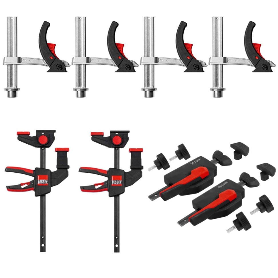 Bessey MFT-SET-A ensemble de 14 pièces pour la fixation et le serrage sur des tables multifonctionnelles pour fixer solidement les rails de guidage