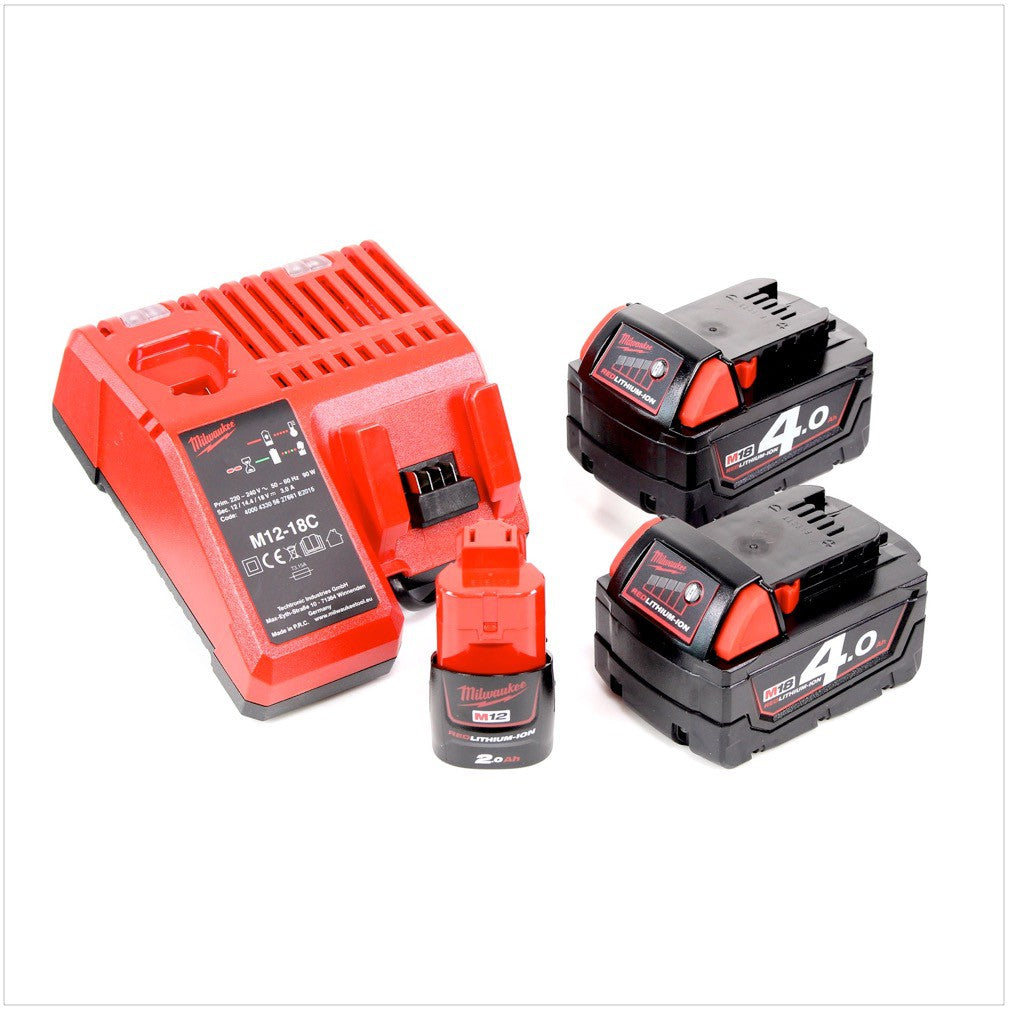 Milwaukee M18 Set TJ2 - 423 B mit Milwaukee M18 BPD 18 V und M12 BSD 12 V + Lagegerät mit 2 x 18 V Akku und 1 x 12 V Akku in Tasche - Toolbrothers