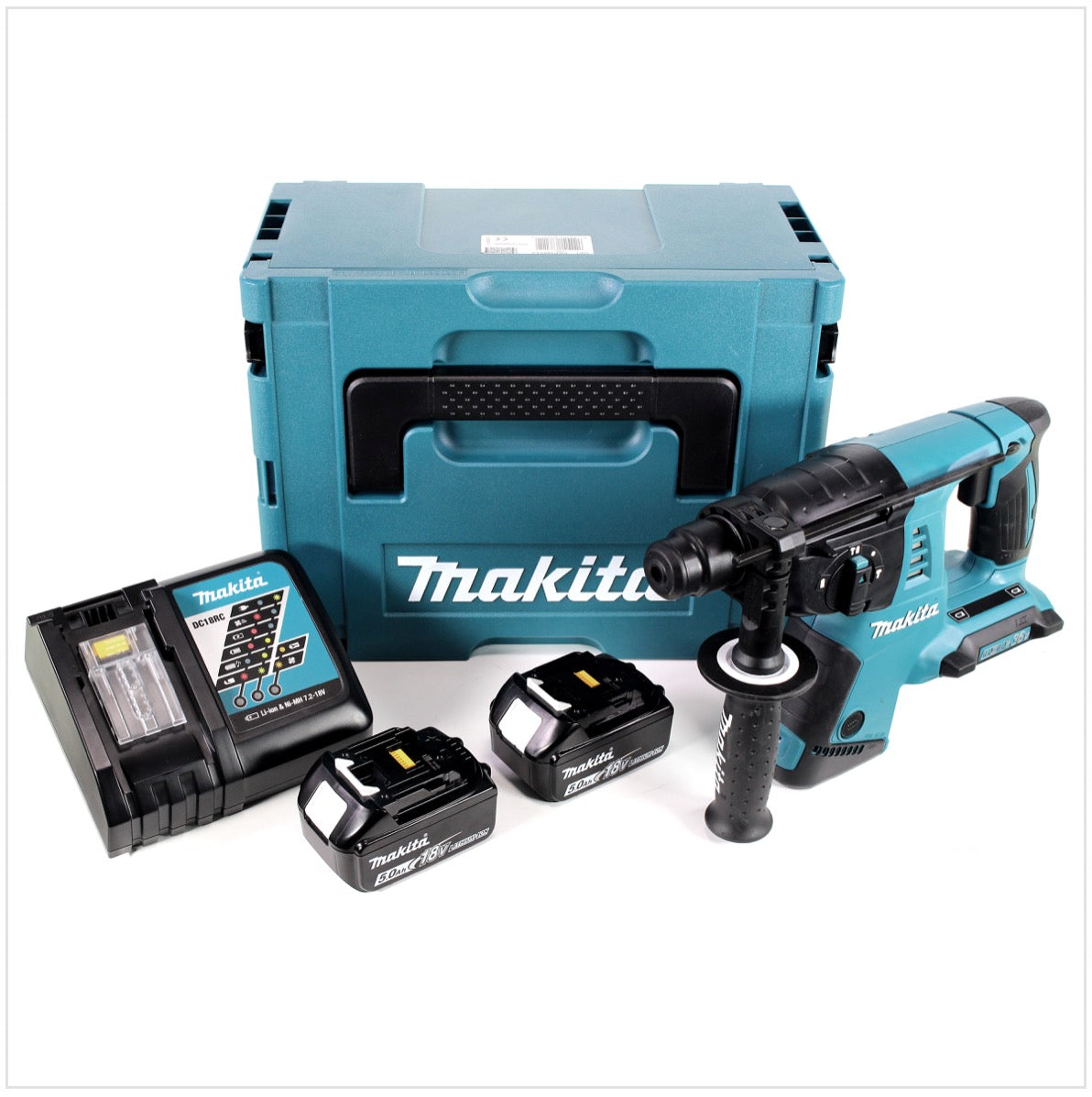 Makita DHR 263 RTJ 2x18V / 36 V SDS-Plus Akku Bohrhammer mit 2 x 5,0 Ah Akku + DC18RC Ladegerät im Makpac 4 - Toolbrothers