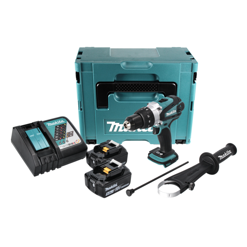 Makita DHP 458 RTJ Akku Schlagbohrschrauber 18 V 91 Nm + 2x Akku 5,0 Ah + Ladegerät + Makpac - Toolbrothers