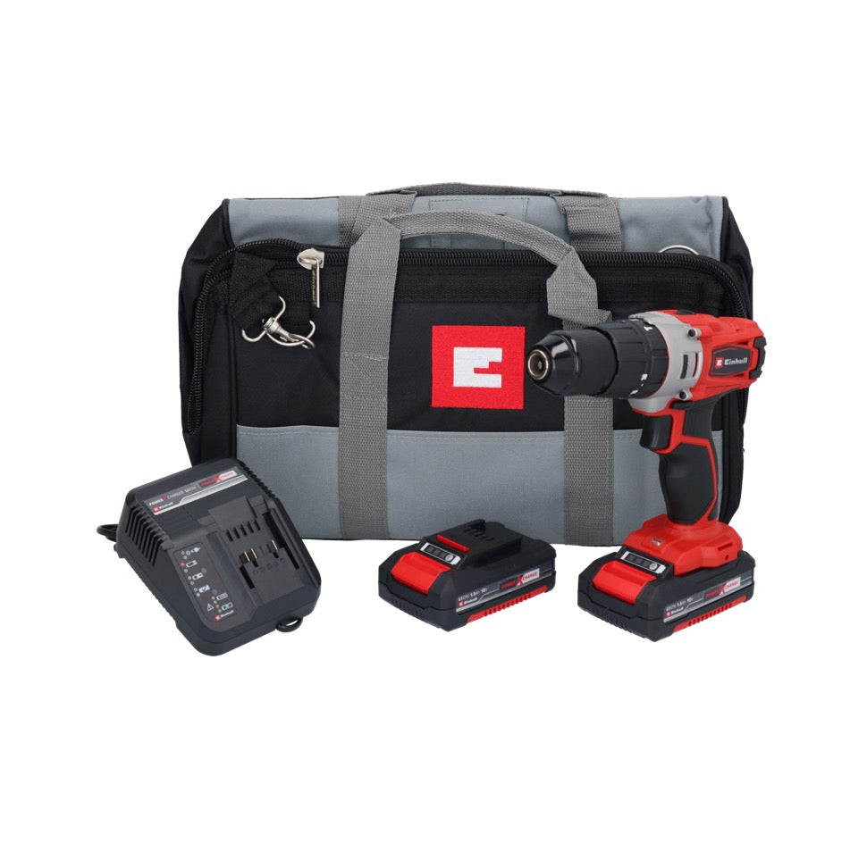 Perceuse à percussion sans fil Einhell TE-CD 18/2 Li-i-Kit 18 V 44 Nm + 2x batteries 1,5 Ah + chargeur + sac