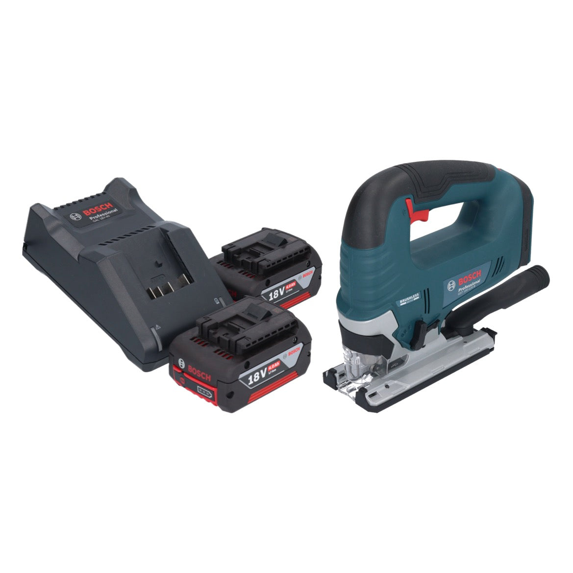 Bosch GST 18V-125 B Scie sauteuse professionnelle sans fil 18 V 125 mm sans balais + 2 batteries 4,0 Ah + chargeur