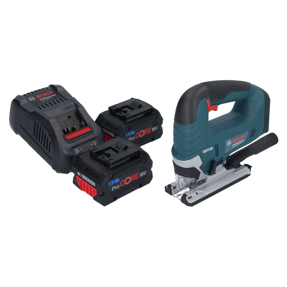 Bosch GST 18V-125 B Scie sauteuse professionnelle sur batterie 18 V 125 mm sans balais + 2 batteries ProCORE 5,5 Ah + chargeur