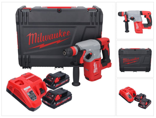 Marteau combiné à batterie Milwaukee M18 BLHX-302X 18 V 2,3 J sans balais + 2x batteries 3,0 Ah + chargeur + boîtier HD