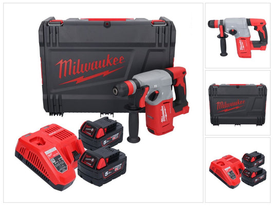 Marteau combiné à batterie Milwaukee M18 BLHX-502X 18 V 2,3 J brushless (4933478892) + 2x batteries 5,0 Ah + chargeur + boîtier HD