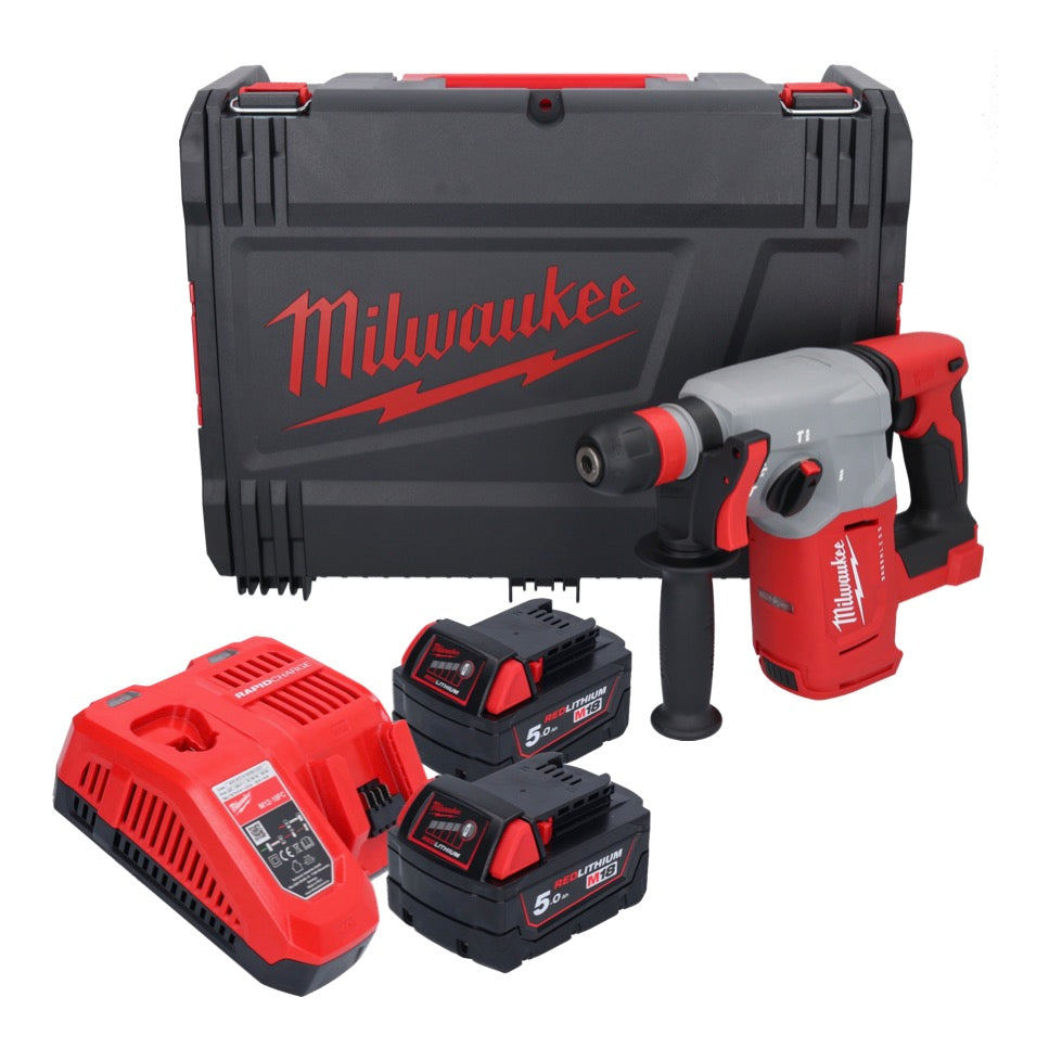 Marteau combiné à batterie Milwaukee M18 BLHX-502X 18 V 2,3 J brushless (4933478892) + 2x batteries 5,0 Ah + chargeur + boîtier HD