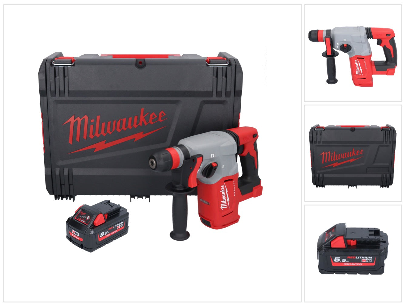 Marteau combiné à batterie Milwaukee M18 BLHX-551X 18 V 2,3 J sans balais + 1x batterie 5,5 Ah + boîtier HD - sans chargeur