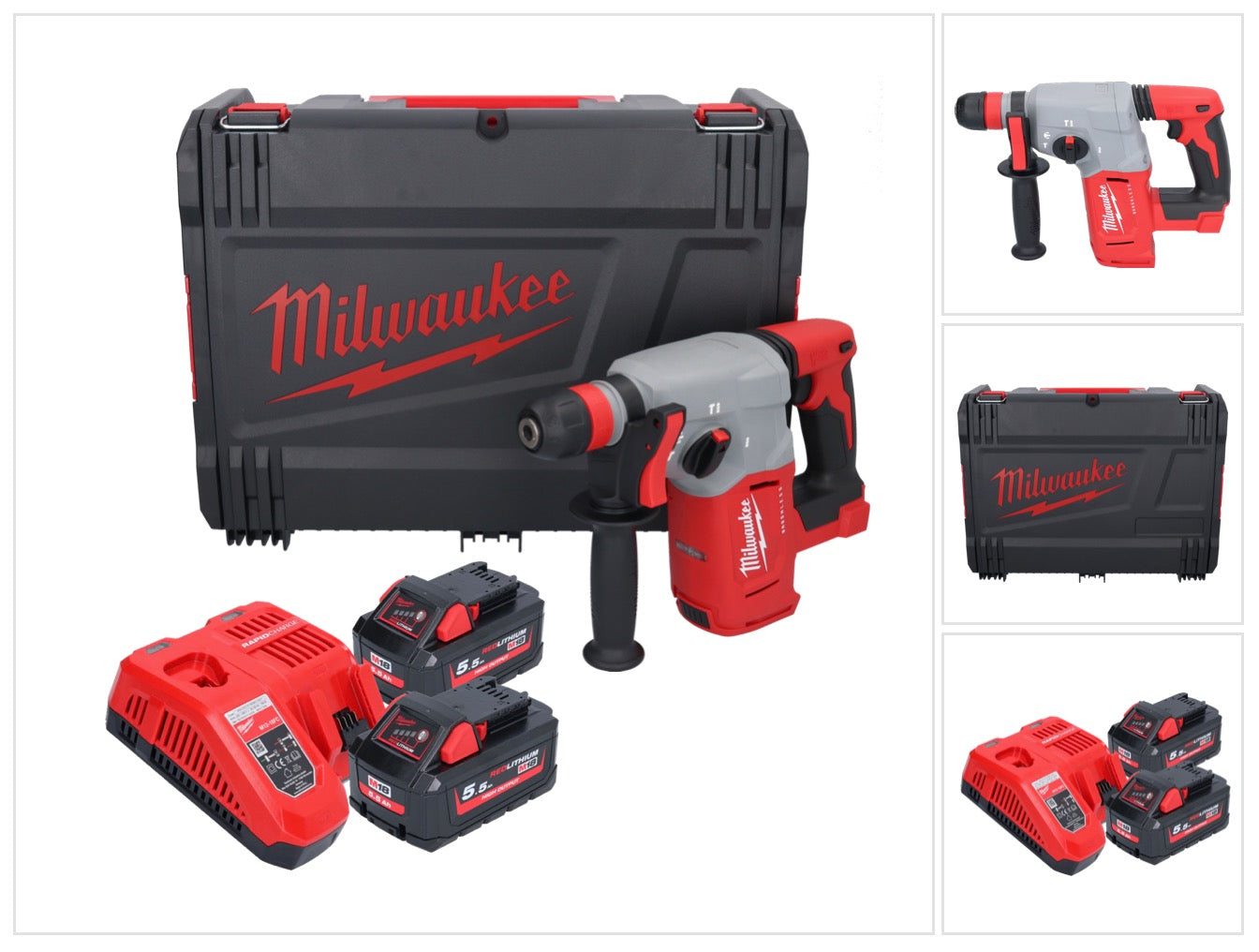 Marteau combiné à batterie Milwaukee M18 BLHX-552X 18 V 2,3 J brushless + 2x batteries 5,5 Ah + chargeur + boîtier HD