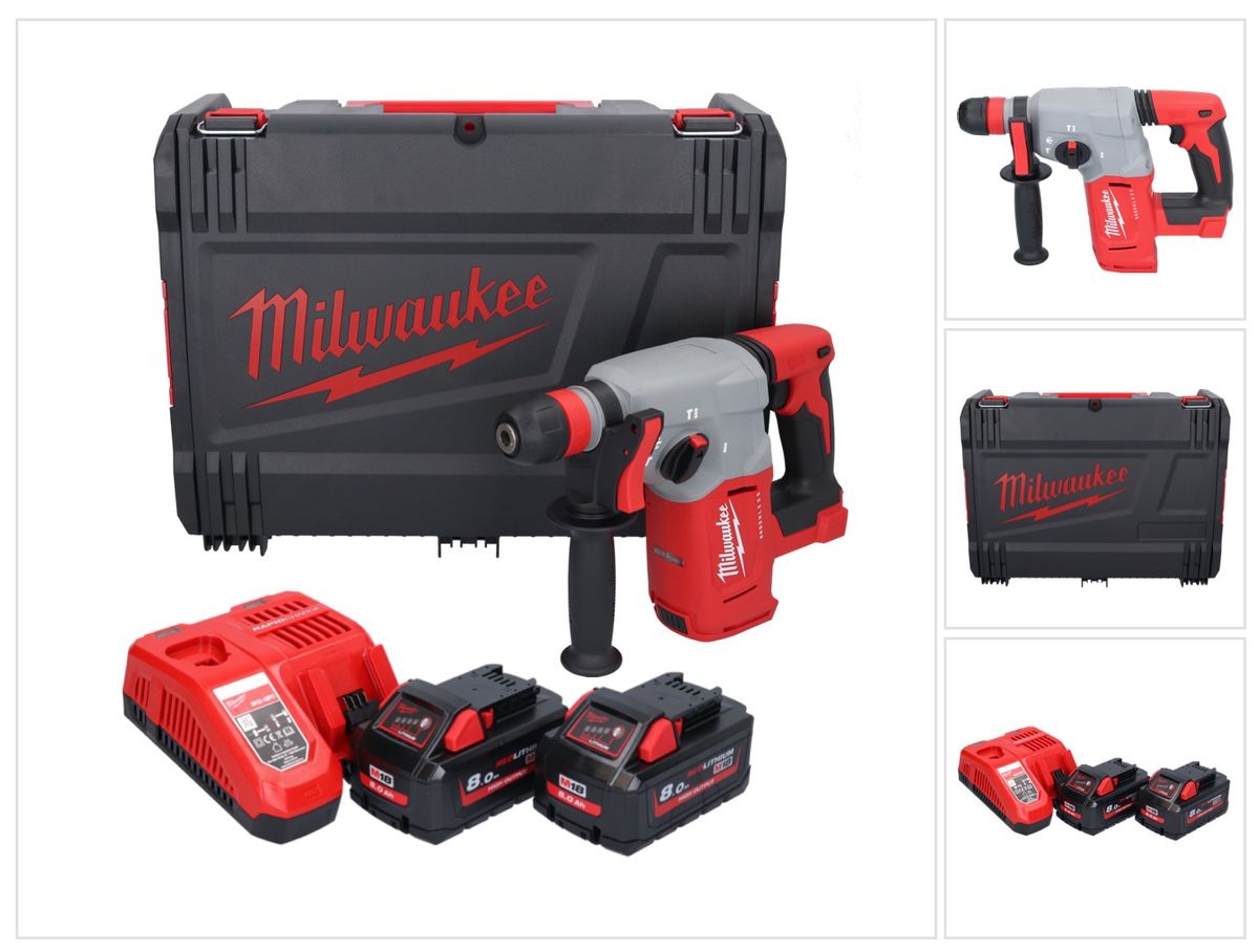 Marteau combiné à batterie Milwaukee M18 BLHX-802X 18 V 2,3 J sans balais + 2x batteries 8,0 Ah + chargeur + boîtier HD