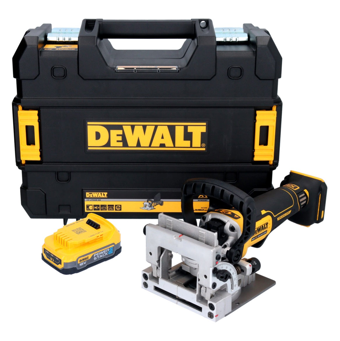 DeWalt DCW 682 NT Akku Flachdübelfräse 18 V 102 x 20 mm Brushless + 1x Powerstack Akku 1,7 Ah + TSTAK - ohne Ladegerät