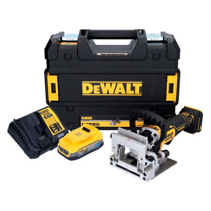 DeWalt DCW 682 E1T Akku Flachdübelfräse 18 V 102 x 20 mm Brushless + 1x Powerstack Akku 1,7 Ah + Ladegerät + TSTAK