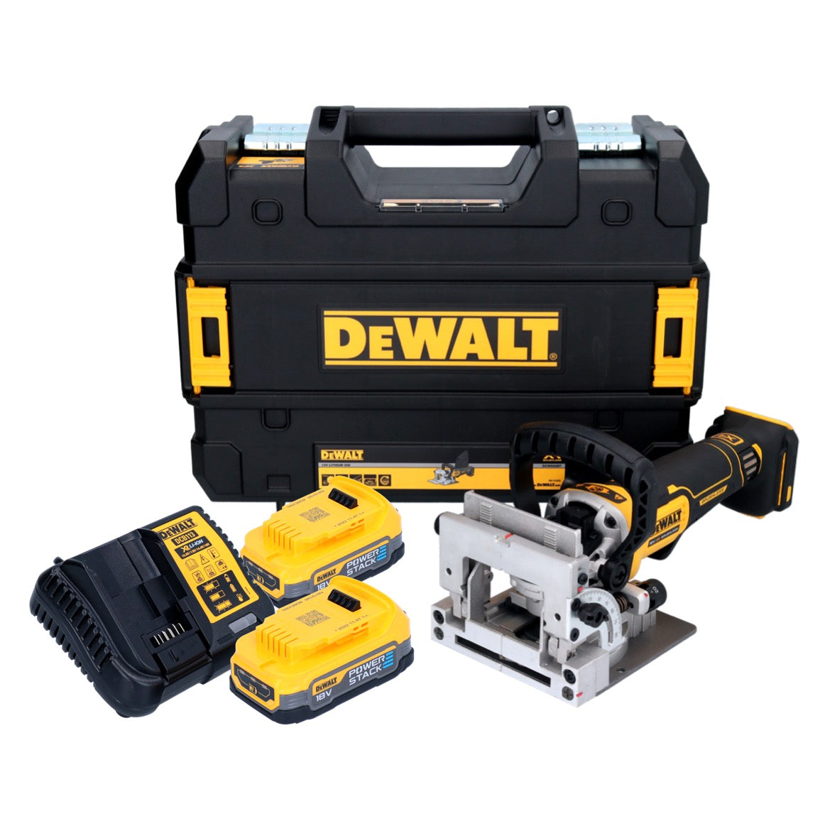 DeWalt DCW 682 E2T Akku Flachdübelfräse 18 V 102 x 20 mm Brushless + 2x Powerstack Akku 1,7 Ah + Ladegerät + TSTAK