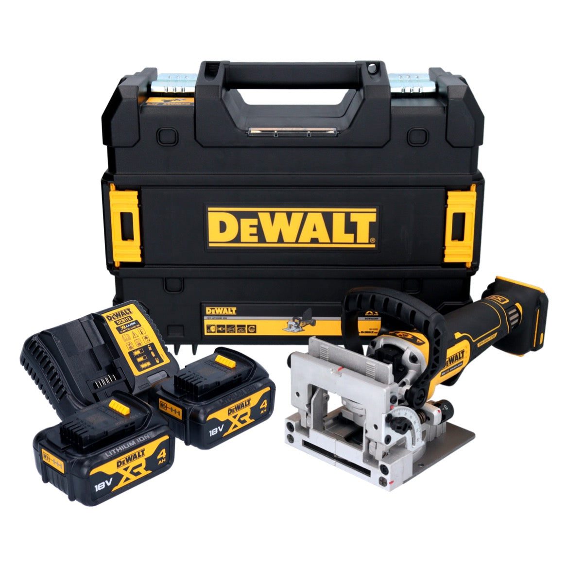 DeWalt DCW 682 M2T Akku Flachdübelfräse 18 V 102 x 20 mm Brushless + 2x Akku 4,0 Ah + Ladegerät + TSTAK