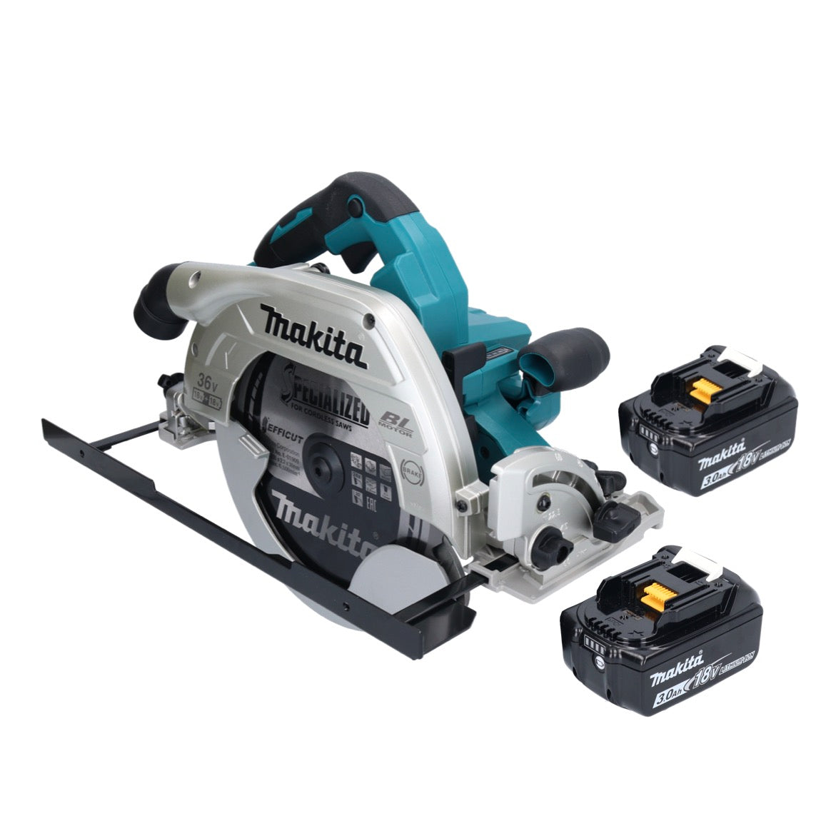 Makita DHS 900 F2U Akku Handkreissäge 36 V ( 2x 18 V ) 235 mm Brushless + 2x Akku 3,0 Ah + Bluetooth Adapter - ohne Ladegerät