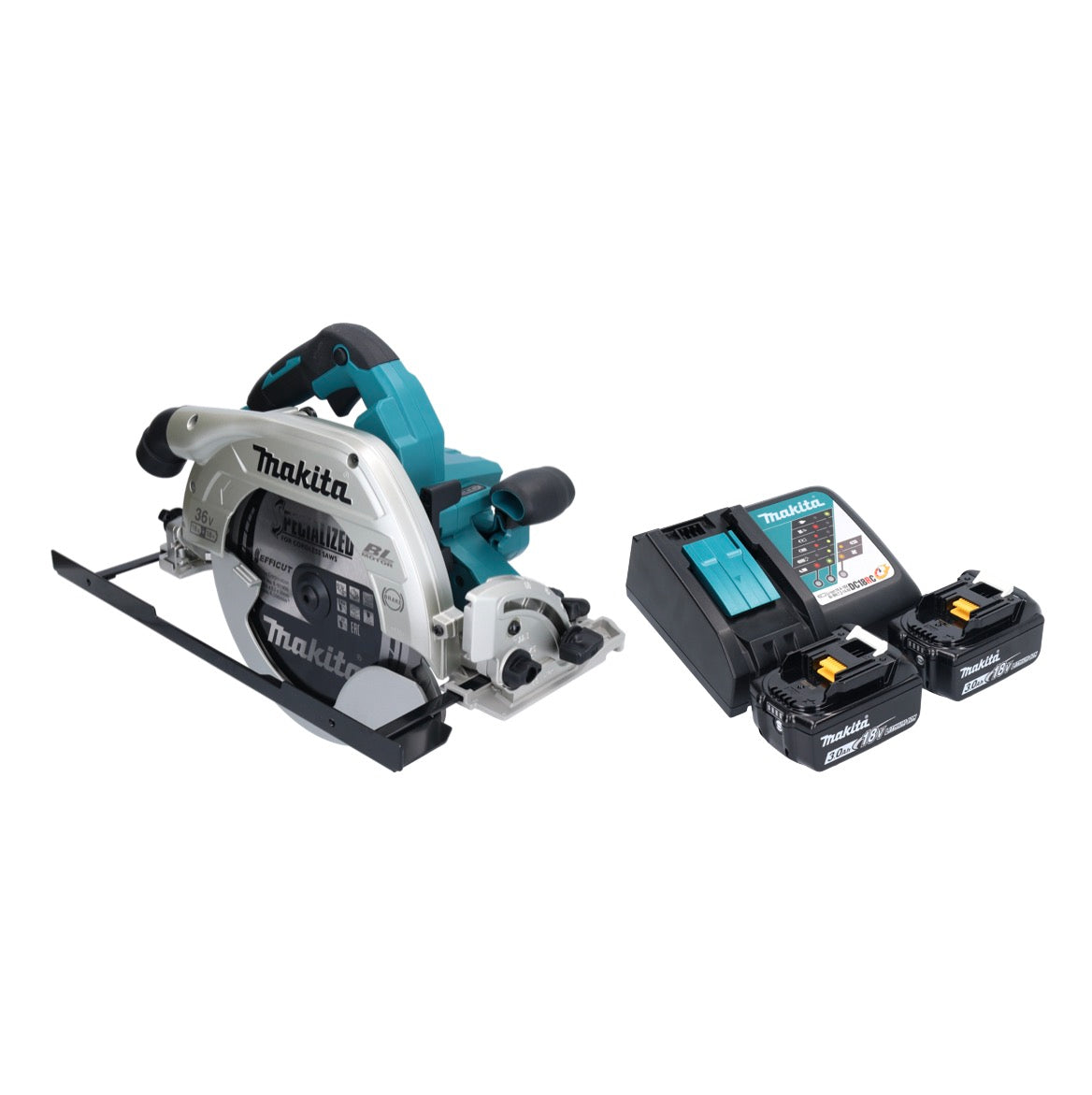 Makita DHS 900 RF2U scie circulaire à batterie 36 V (2x 18 V) 235 mm sans balais + 2x batterie 3,0 Ah + chargeur + adaptateur Bluetooth