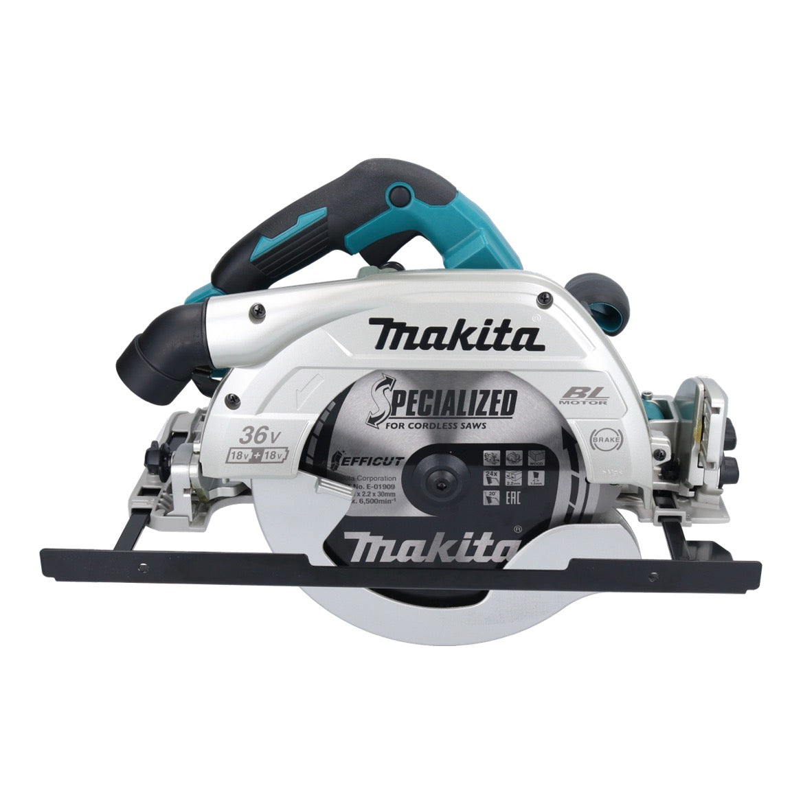 Makita DHS 900 PF2U Akku Handkreissäge 36 V ( 2x 18 V ) 235 mm Brushless + 2x Akku 3,0 Ah + Doppel Ladegerät + Bluetooth Adapter