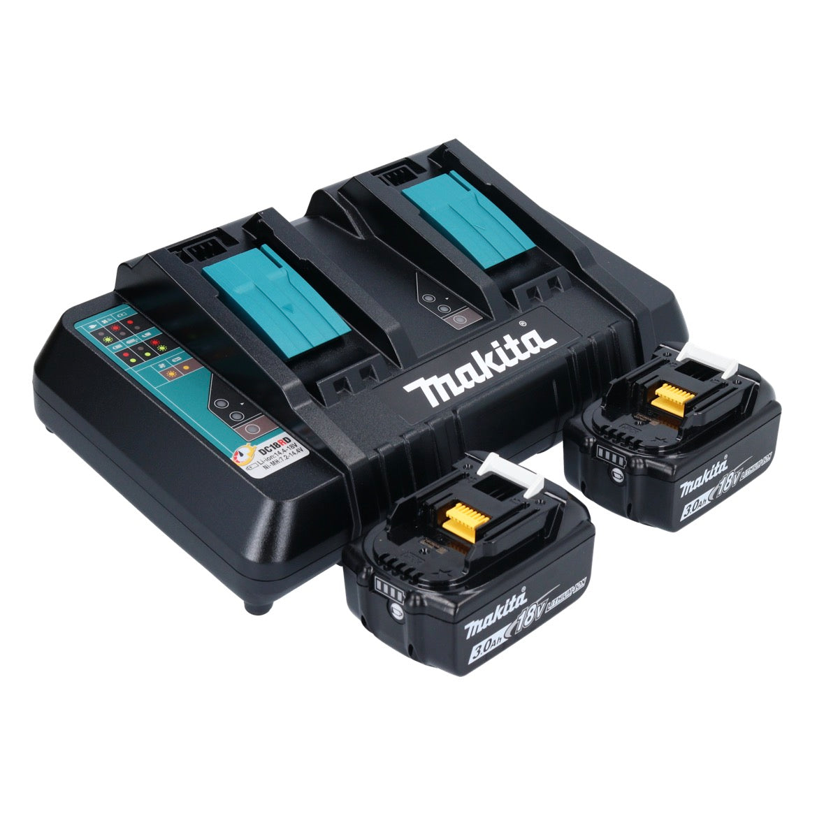 Makita DHS 900 PF2U Akku Handkreissäge 36 V ( 2x 18 V ) 235 mm Brushless + 2x Akku 3,0 Ah + Doppel Ladegerät + Bluetooth Adapter