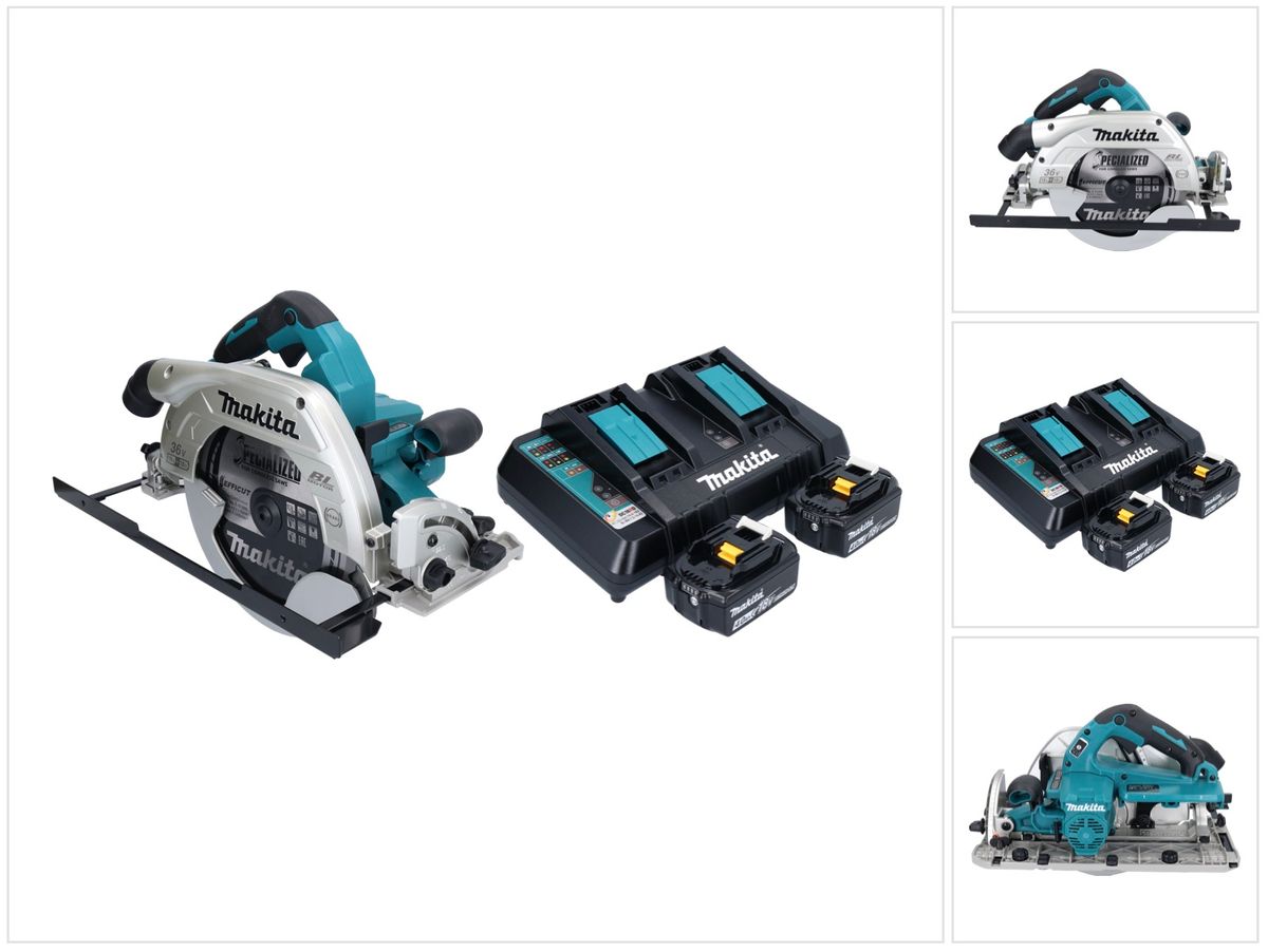 Makita DHS 900 PM2U Akku Handkreissäge 36 V ( 2x 18 V ) 235 mm Brushless + 2x Akku 4,0 Ah + Doppel Ladegerät + Bluetooth Adapter