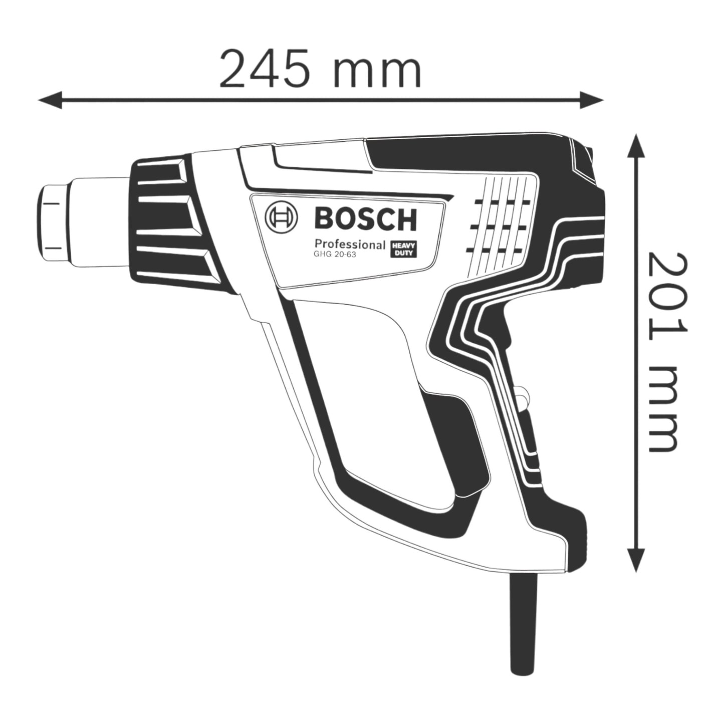 Pistolet à air chaud professionnel Bosch GHG 20-63 2000 W 50 - 630 °C (06012A6200)