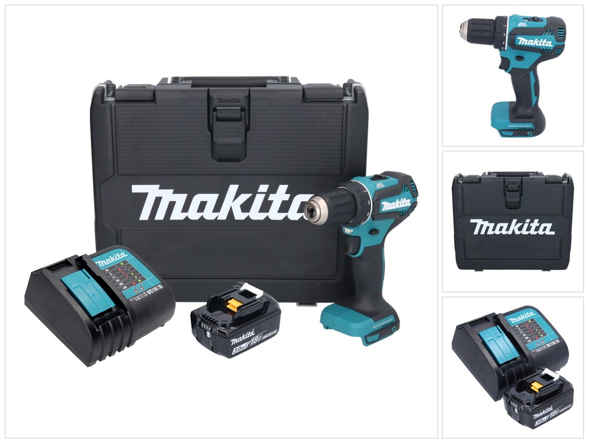 Makita DDF 485 SFK perceuse-visseuse sans fil 18 V 50 Nm sans balais + 1x batterie 3,0 Ah + chargeur + coffret