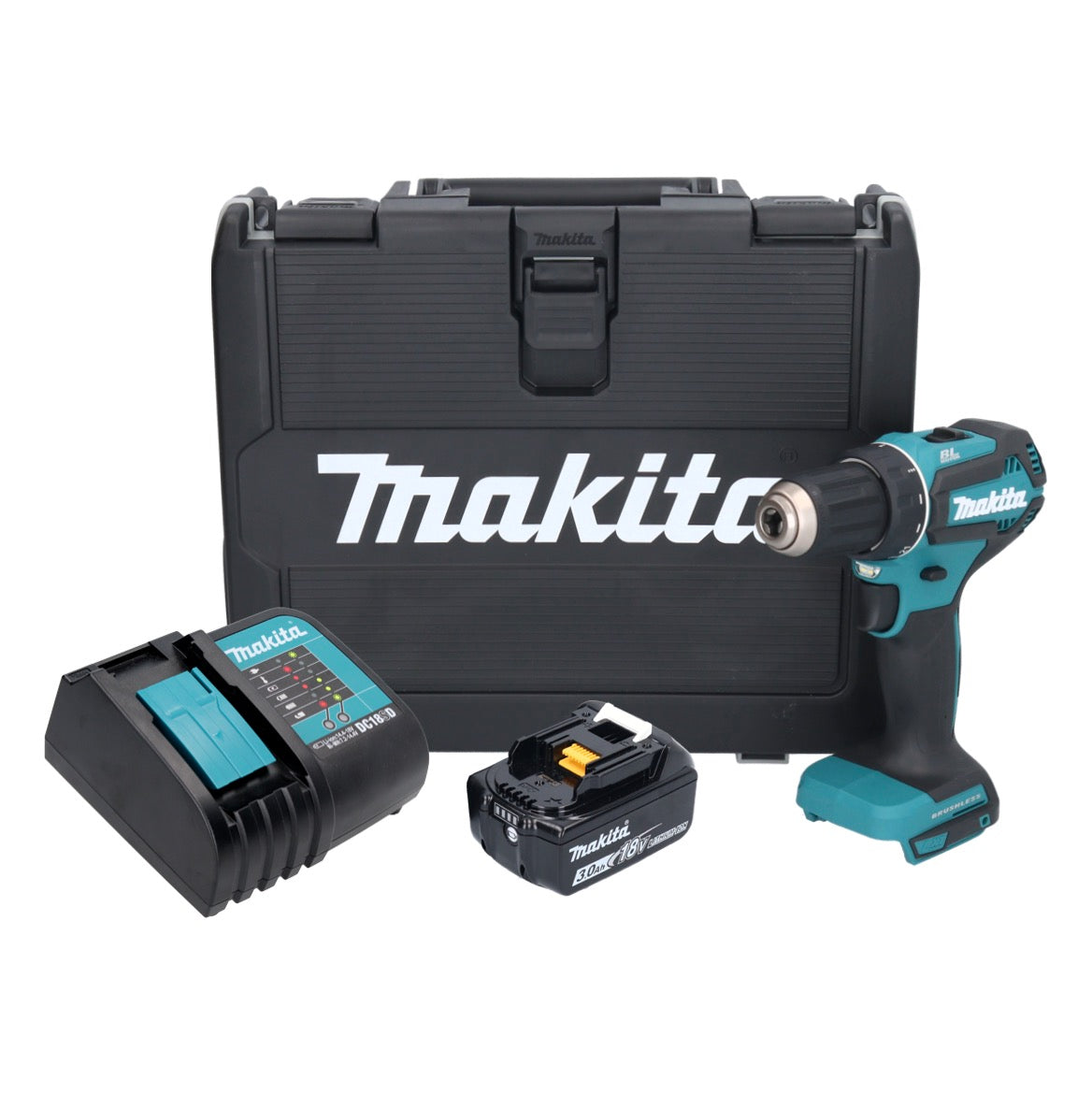 Makita DDF 485 SFK perceuse-visseuse sans fil 18 V 50 Nm sans balais + 1x batterie 3,0 Ah + chargeur + coffret