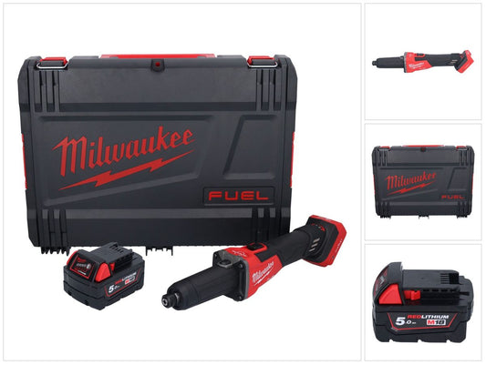 Milwaukee M18 FDGROVB-501X Akku Geradschleifer 18 V Brushless + 1x Akku 5,0 Ah + HD Box - ohne Ladegerät