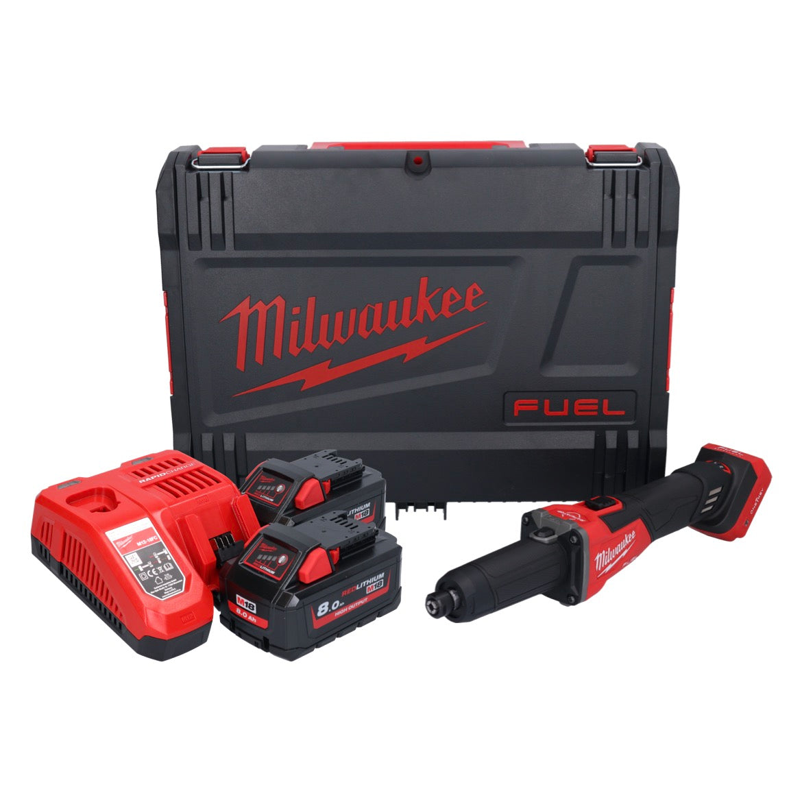 Meuleuse droite à batterie Milwaukee M18 FDGROVB-802X 18 V brushless + 2x batterie 8,0 Ah + chargeur + boîtier HD