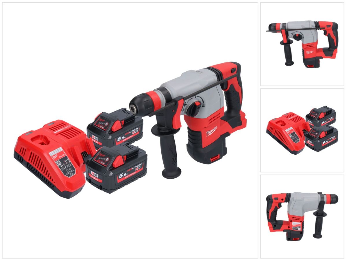 Marteau combiné à batterie Milwaukee M18 HD18HX-552 18 V 2,4 J + 2x batteries 5,5 Ah + chargeur