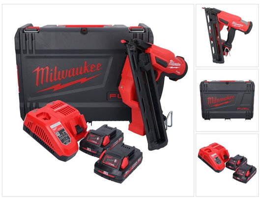 Cloueur à batterie Milwaukee M18 FN15GA-302X 18 V sans balais 32 - 64 mm + 2x batteries 3,0 Ah + chargeur + boîtier HD