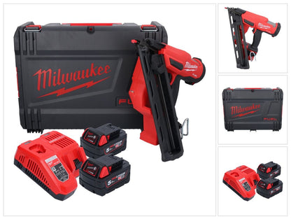 Cloueur à batterie Milwaukee M18 FN15GA-502X 18 V sans balais 32 - 64 mm + 2x batteries 5,0 Ah + chargeur + boîtier HD