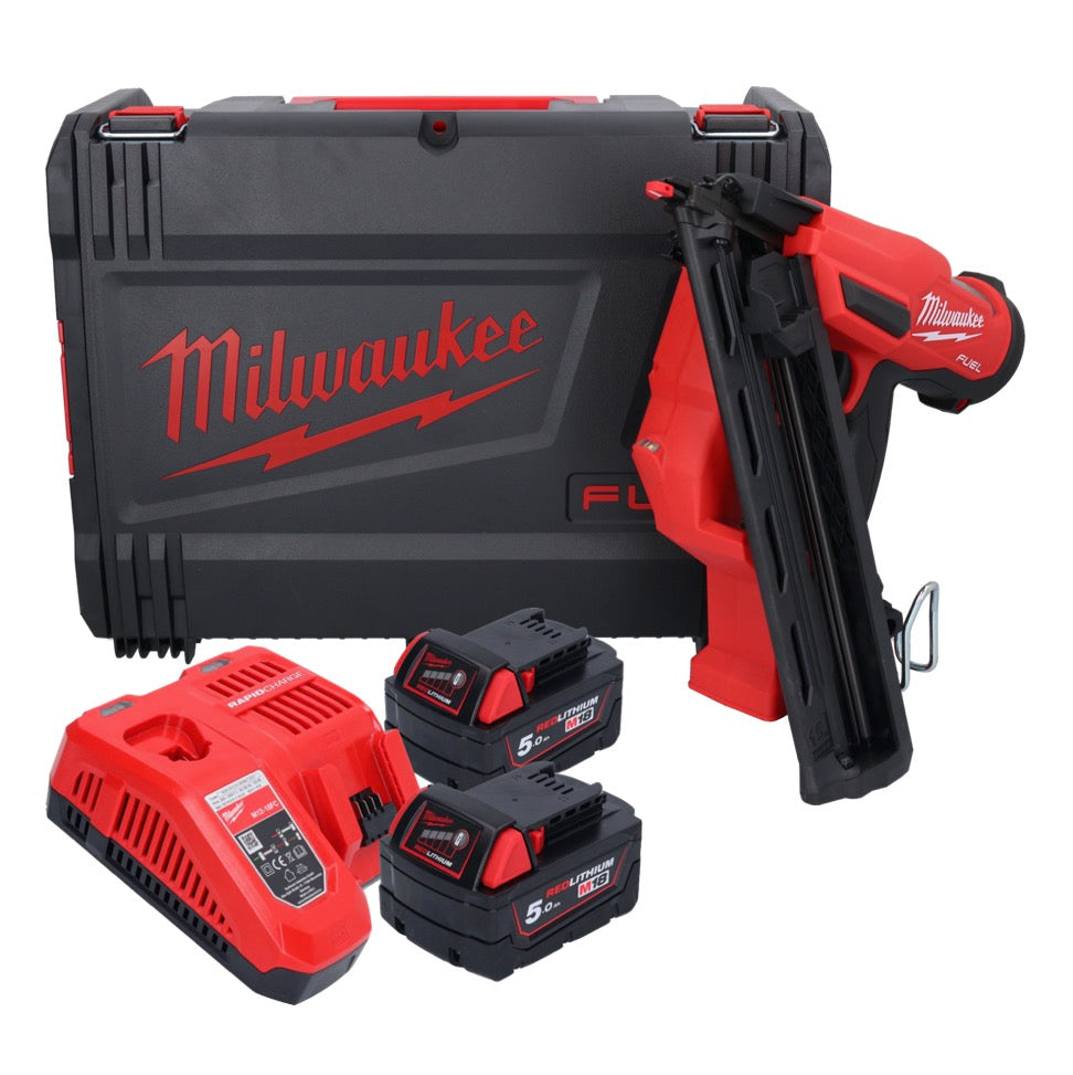 Cloueur à batterie Milwaukee M18 FN15GA-502X 18 V sans balais 32 - 64 mm + 2x batteries 5,0 Ah + chargeur + boîtier HD