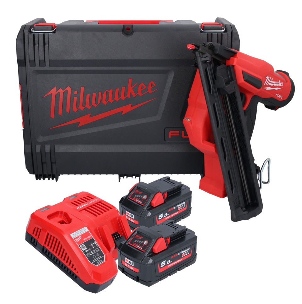 Cloueur à batterie Milwaukee M18 FN15GA-552X 18 V sans balais 32 - 64 mm + 2x batteries 5,5 Ah + chargeur + boîtier HD